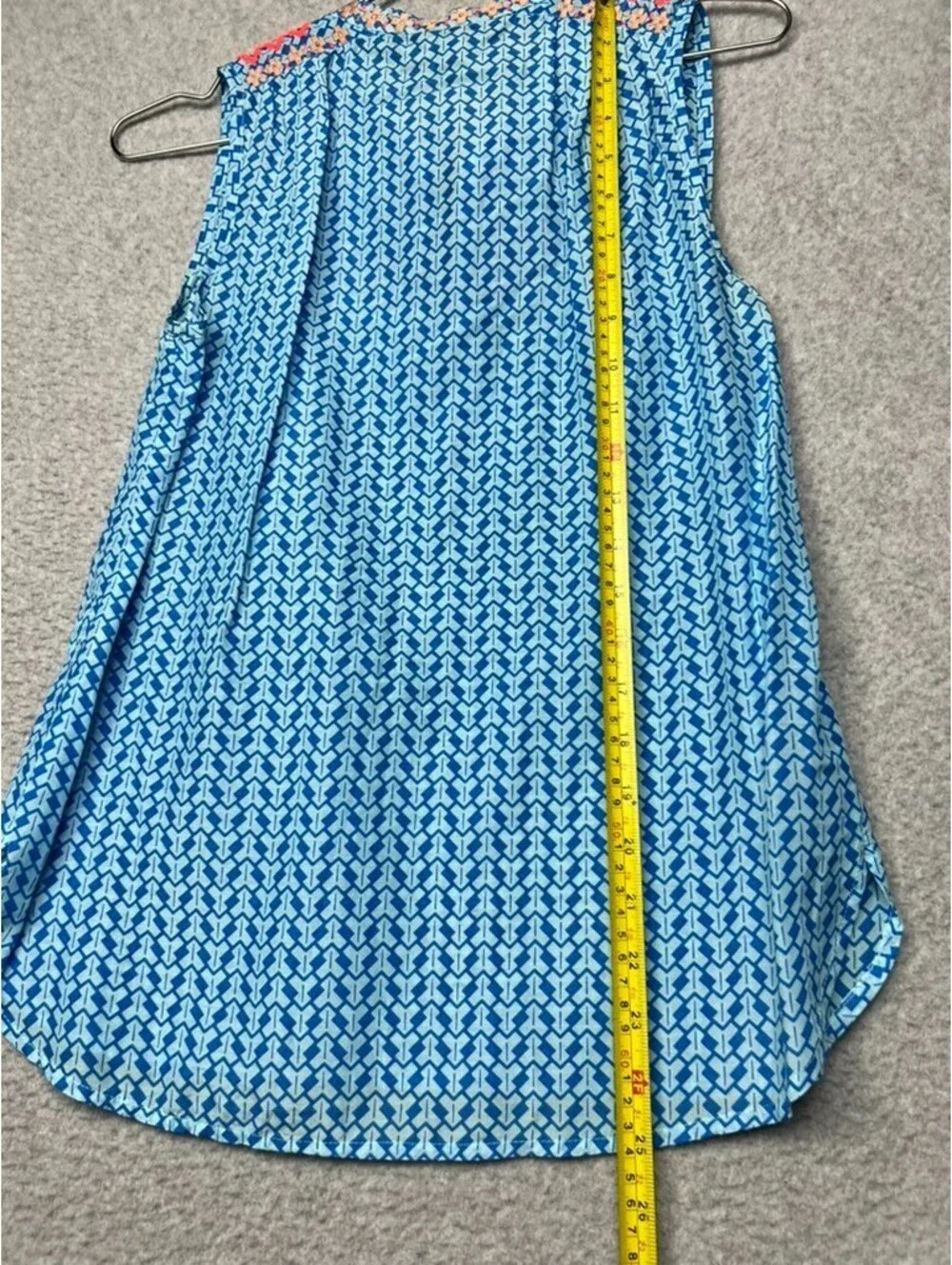 J.Crew Womens Neon Embroidered Tassel Tank Top 00 Blue Geometric Boho Blouse